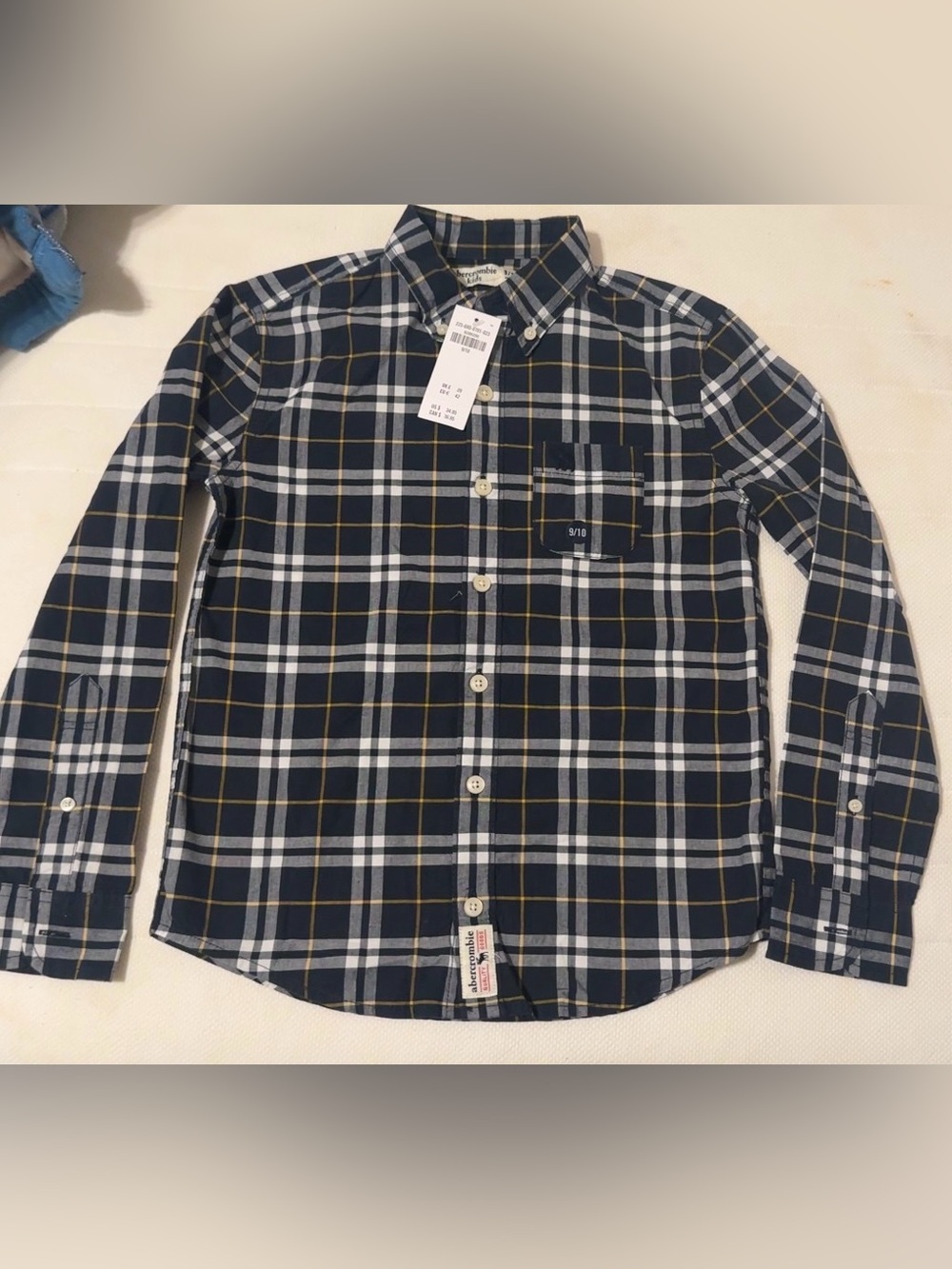 abercrombie kids Navy, White & Yellow Plaid Button-Down Shirt